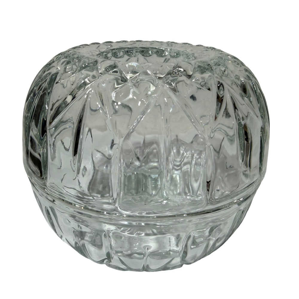Homco Clear Cut Glass Fairy Lamp Candle Holder 2 Piece Set Made in USA 4.5in